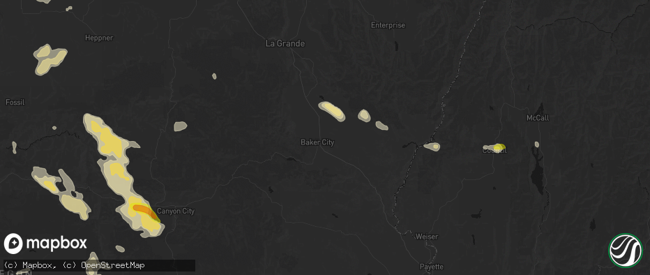 Hail map in Baker City, OR on May 28, 2026