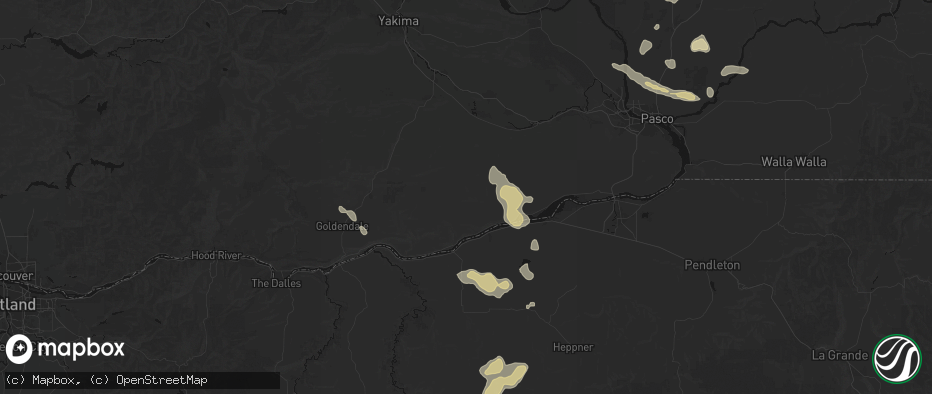 Hail map in Bickleton, WA on May 28, 2026