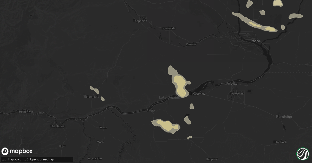 Hail map in Bickleton, WA on May 28, 2026