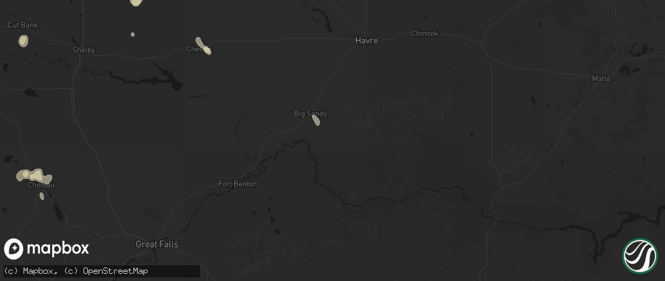 Hail map in Big Sandy, MT on May 28, 2026