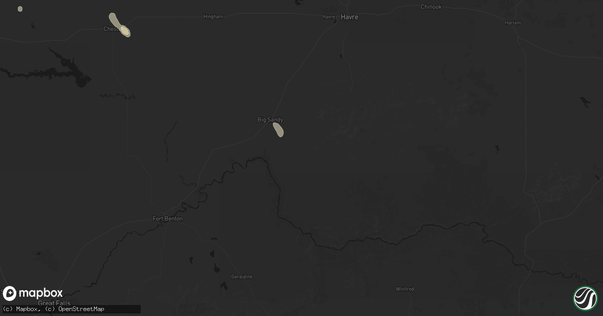 Hail map in Big Sandy, MT on May 28, 2026