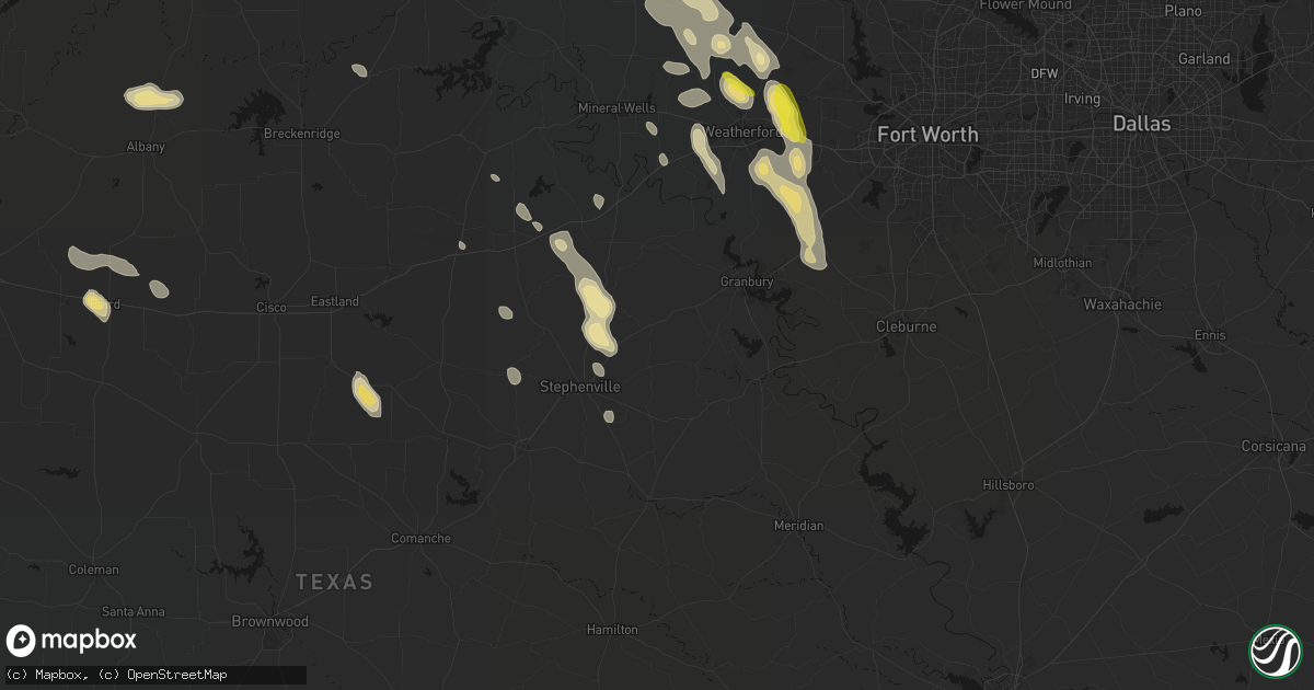 Hail map in Bluff Dale, TX on May 28, 2026