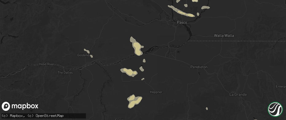 Hail map in Boardman, OR on May 28, 2026