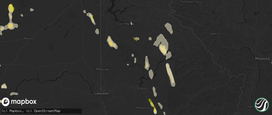Hail map in Bovill, ID on May 28, 2026