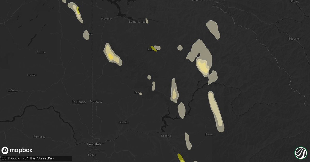 Hail map in Bovill, ID on May 28, 2026