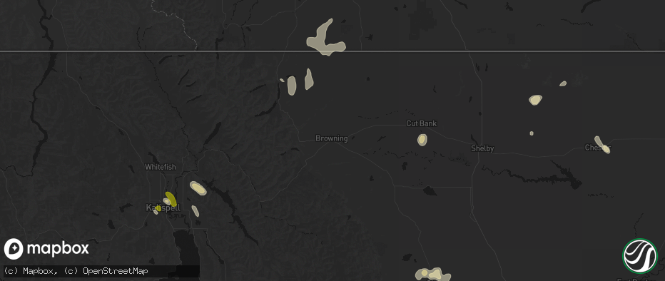Hail map in Browning, MT on May 28, 2026
