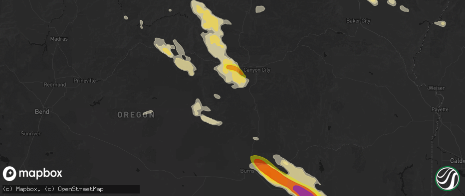Hail map in Canyon City, OR on May 28, 2026