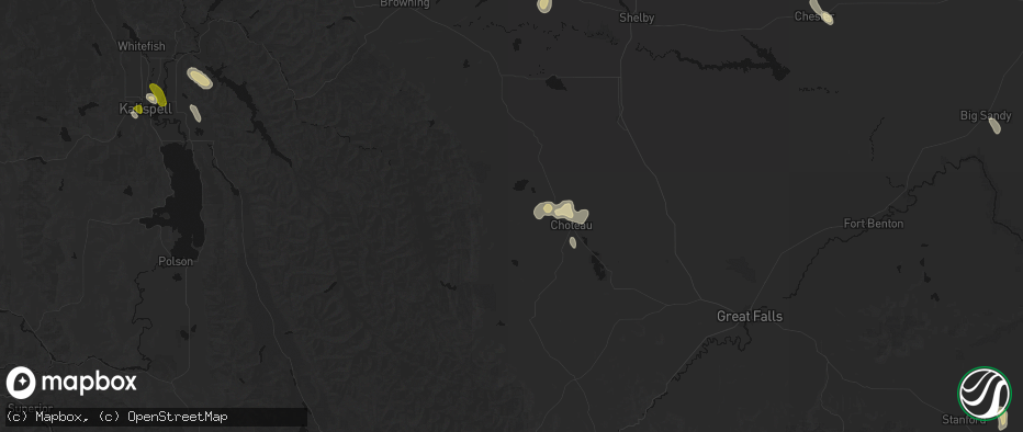 Hail map in Choteau, MT on May 28, 2026