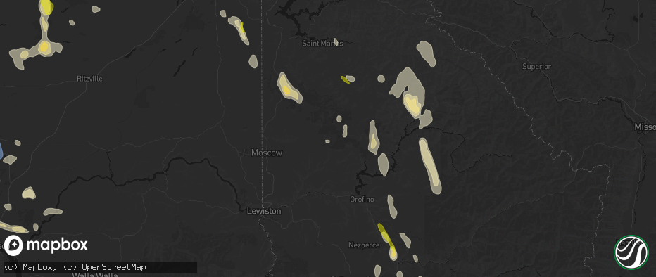 Hail map in Deary, ID on May 28, 2026