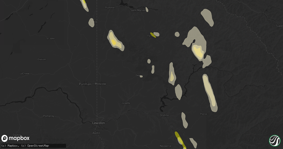 Hail map in Deary, ID on May 28, 2026