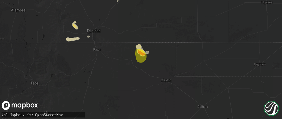 Hail map in Des Moines, NM on May 28, 2026