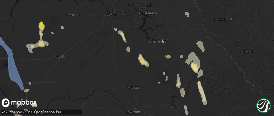 Hail map in Desmet, ID on May 28, 2026