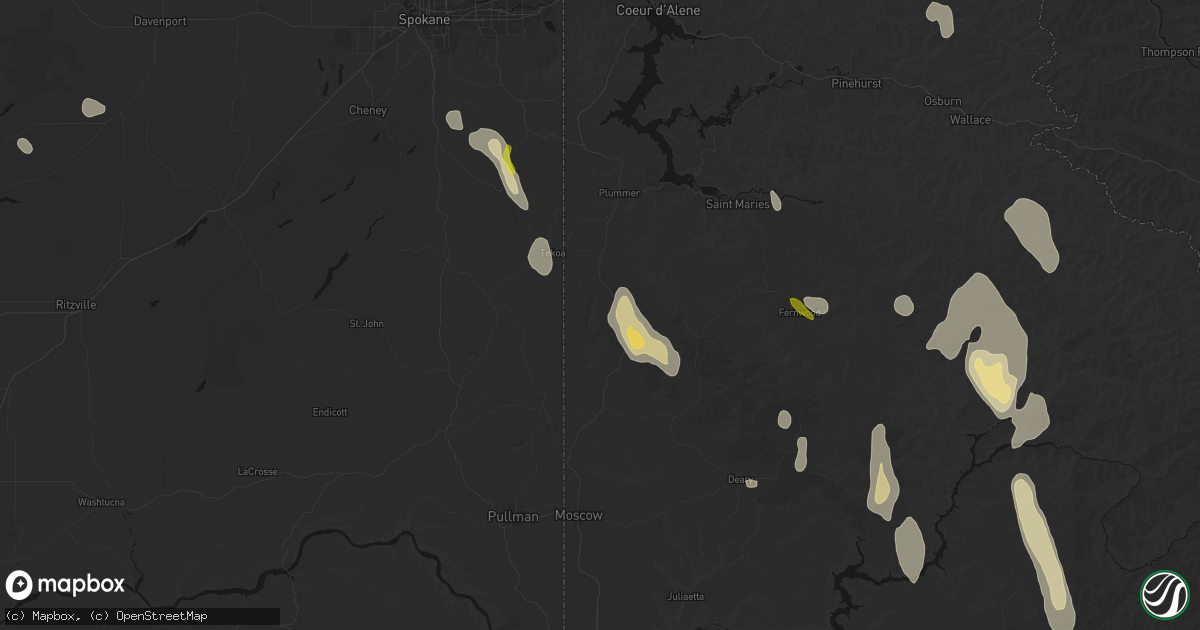 Hail map in Desmet, ID on May 28, 2026