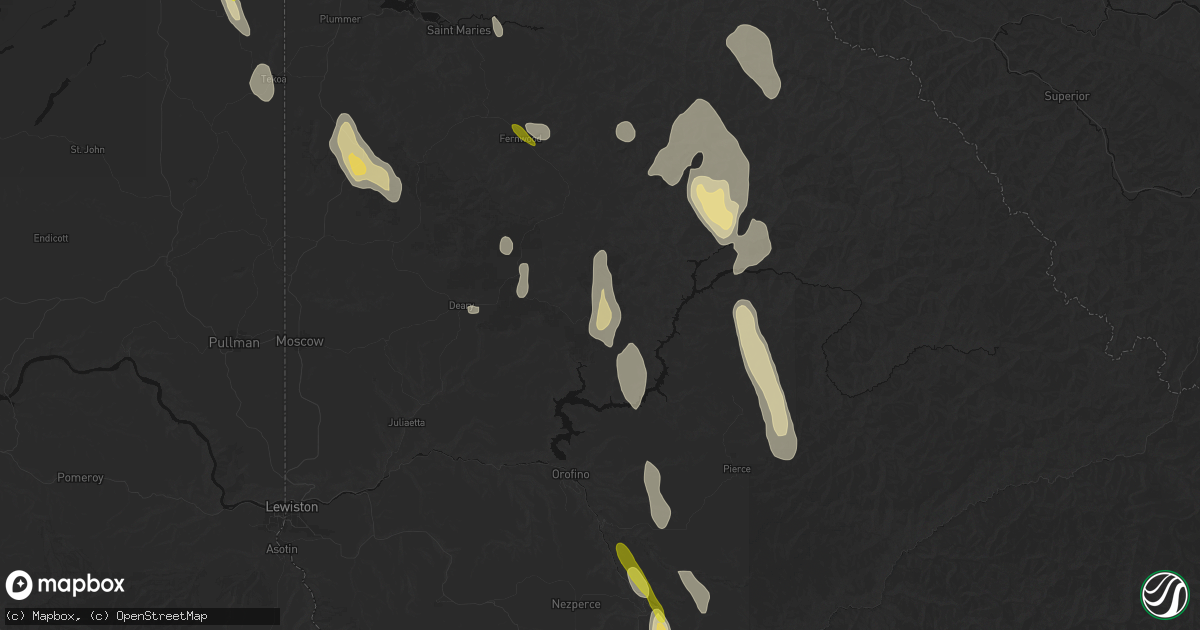 Hail map in Elk River, ID on May 28, 2026
