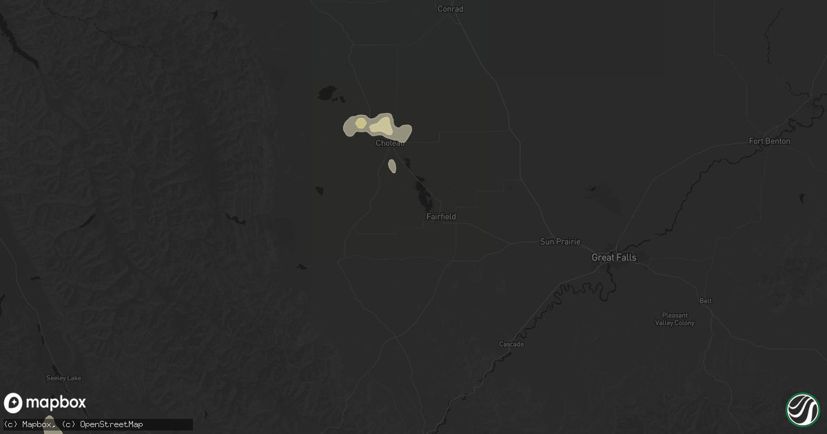 Hail map in Fairfield, MT on May 28, 2026