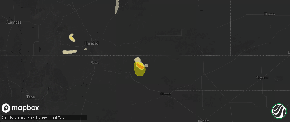 Hail map in Folsom, NM on May 28, 2026