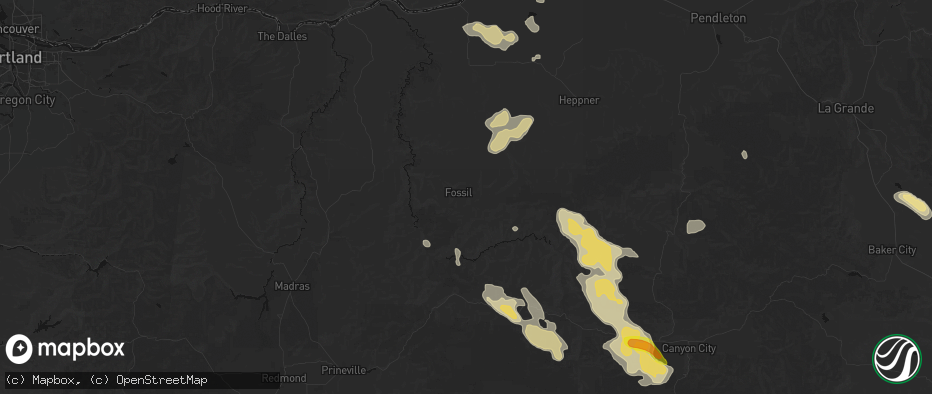 Hail map in Fossil, OR on May 28, 2026