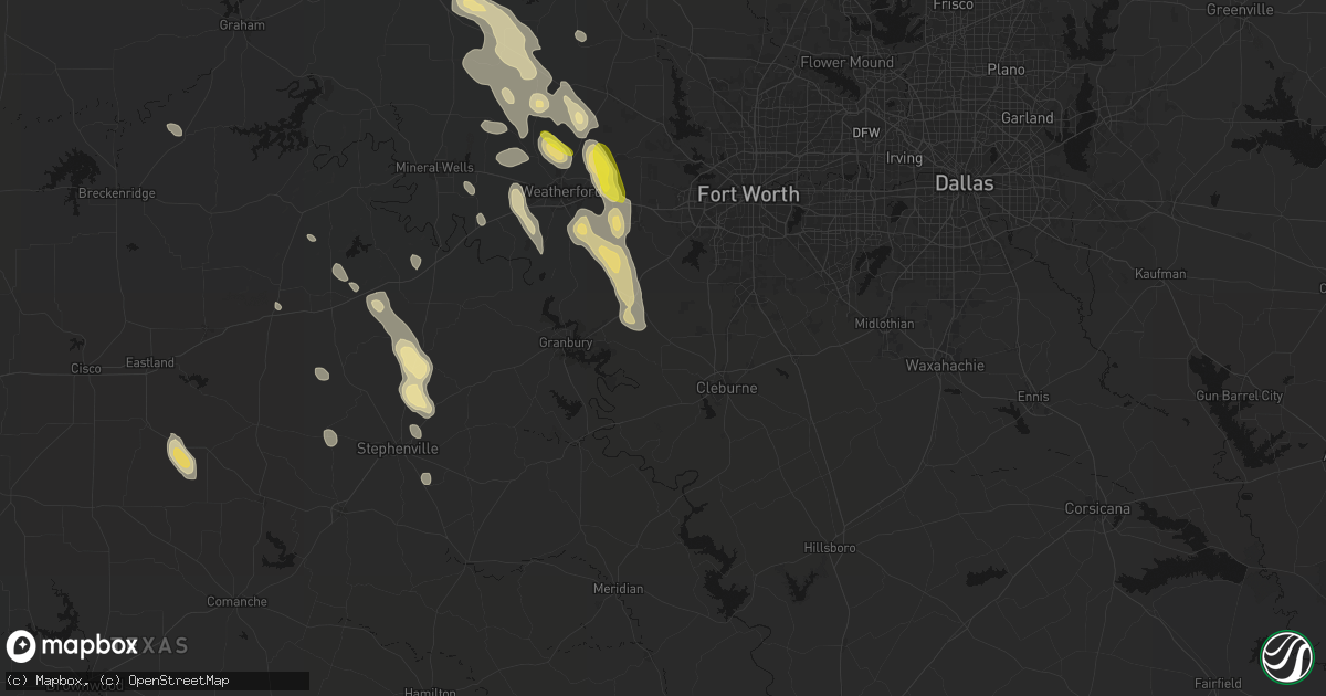 Hail map in Godley, TX on May 28, 2026