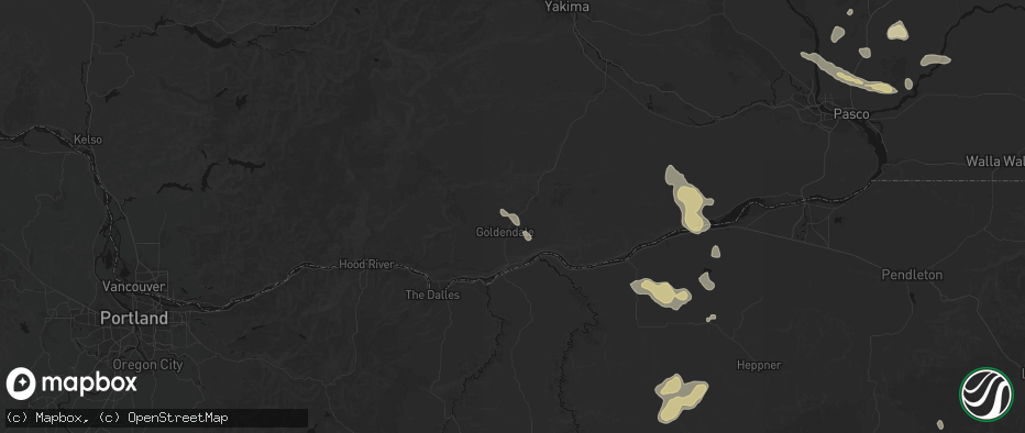 Hail map in Goldendale, WA on May 28, 2026