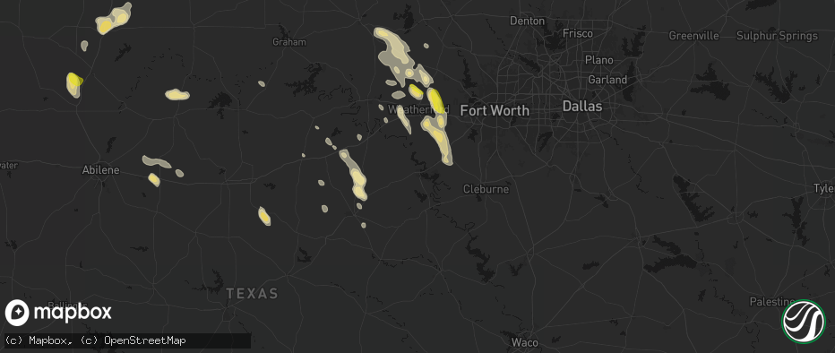 Hail map in Granbury, TX on May 28, 2026