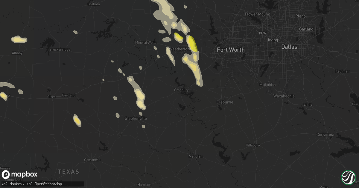 Hail map in Granbury, TX on May 28, 2026