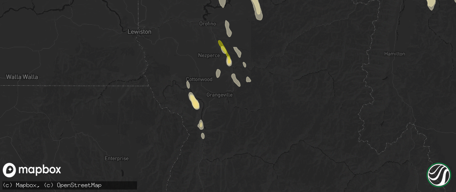 Hail map in Grangeville, ID on May 28, 2026