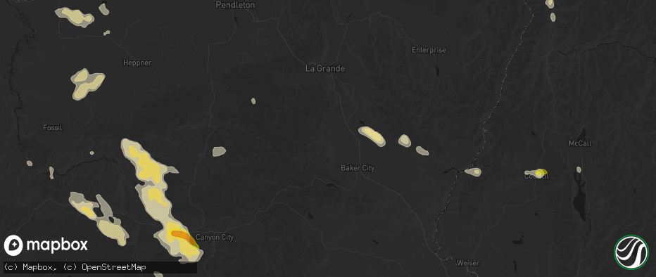 Hail map in Haines, OR on May 28, 2026