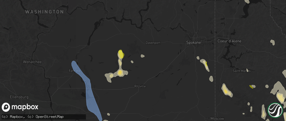 Hail map in Harrington, WA on May 28, 2026