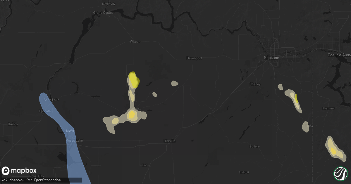 Hail map in Harrington, WA on May 28, 2026