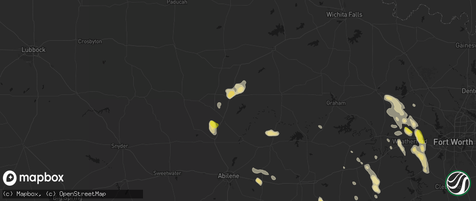 Hail map in Haskell, TX on May 28, 2026