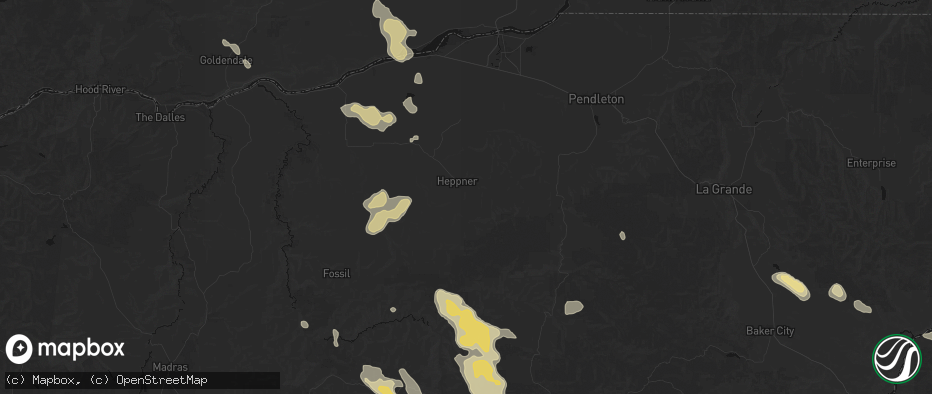 Hail map in Heppner, OR on May 28, 2026