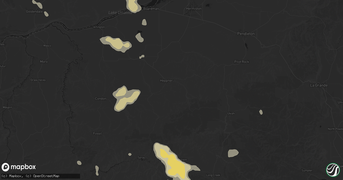 Hail map in Heppner, OR on May 28, 2026