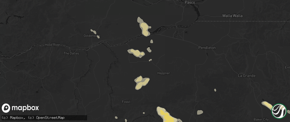 Hail map in Ione, OR on May 28, 2026