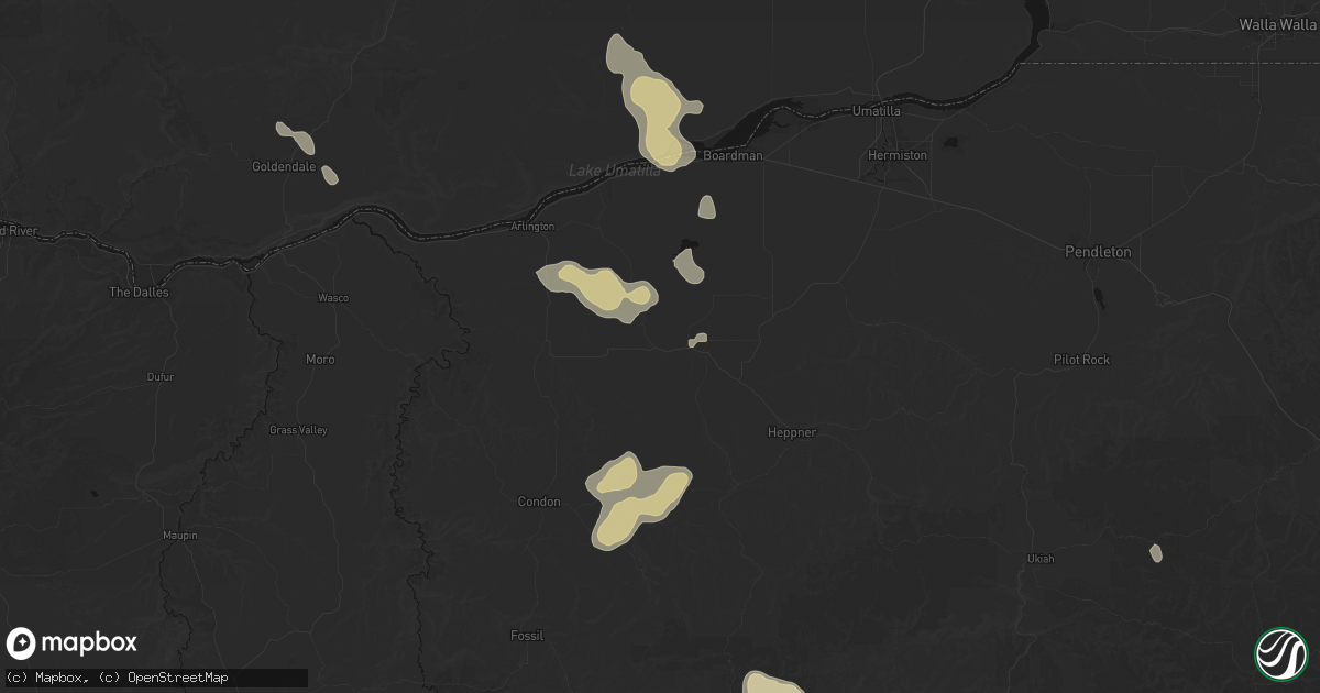 Hail map in Ione, OR on May 28, 2026