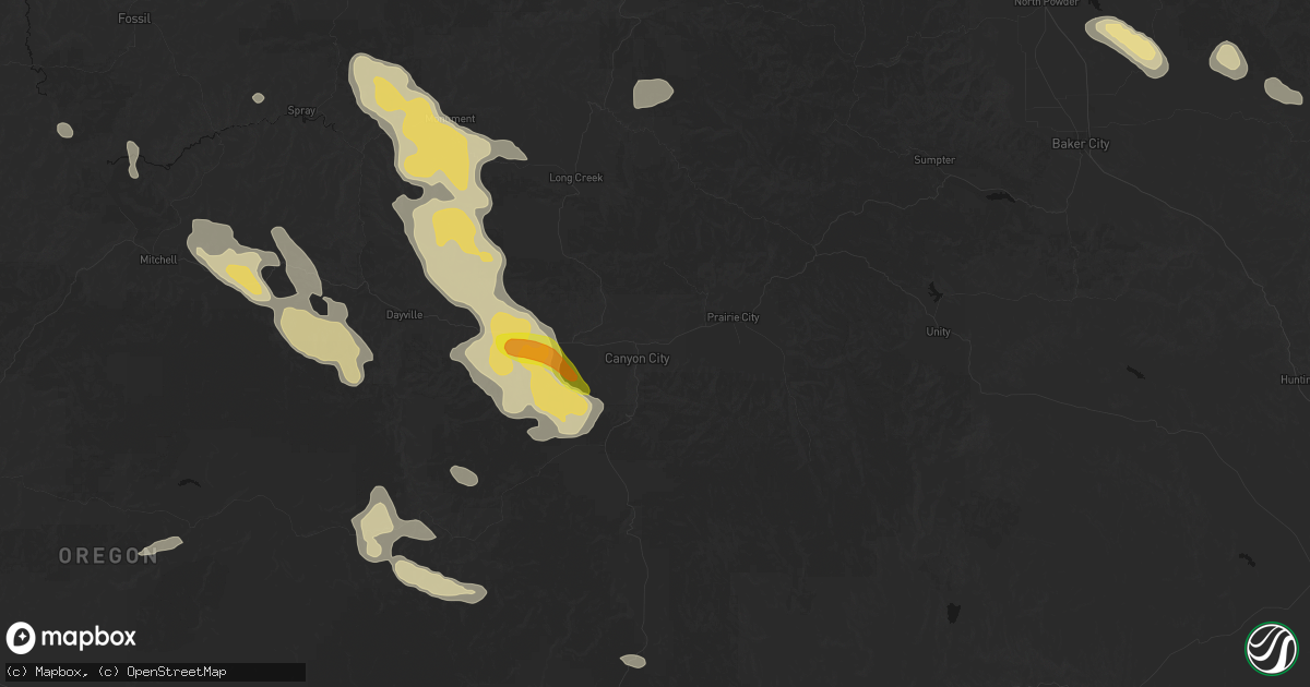 Hail map in John Day, OR on May 28, 2026