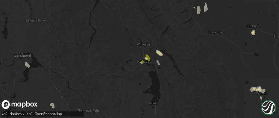 Hail map in Kalispell, MT on May 28, 2026