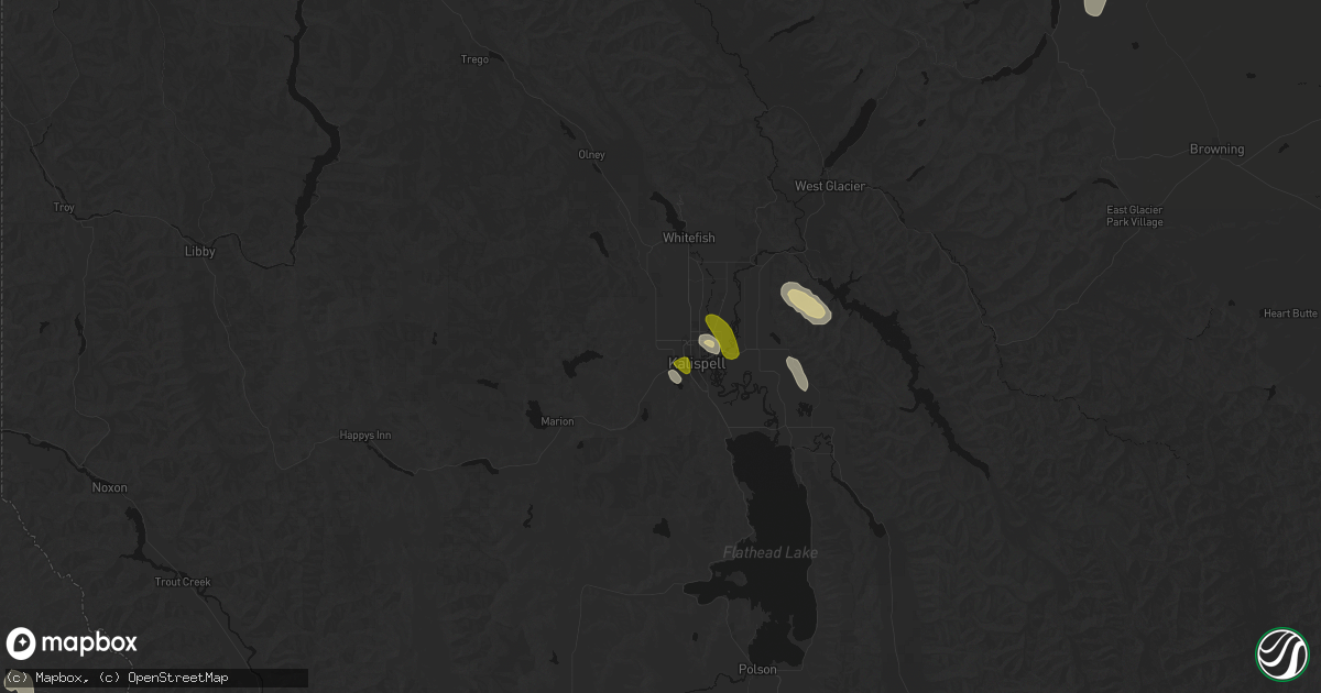 Hail map in Kalispell, MT on May 28, 2026