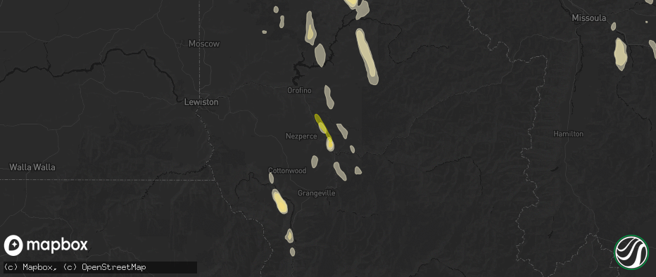 Hail map in Kamiah, ID on May 28, 2026