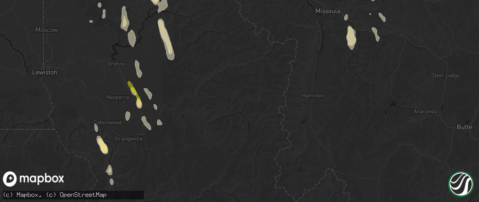 Hail map in Kooskia, ID on May 28, 2026