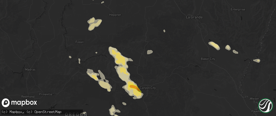 Hail map in Long Creek, OR on May 28, 2026