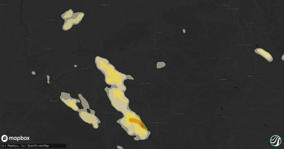Hail map in Long Creek, OR on May 28, 2026