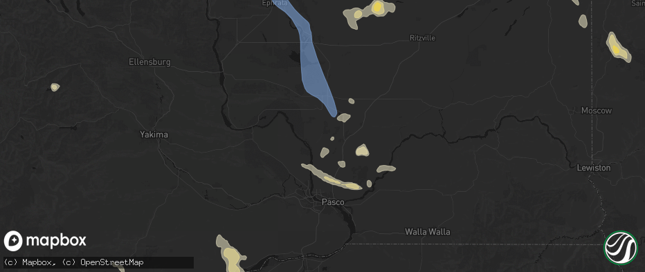 Hail map in Mesa, WA on May 28, 2026