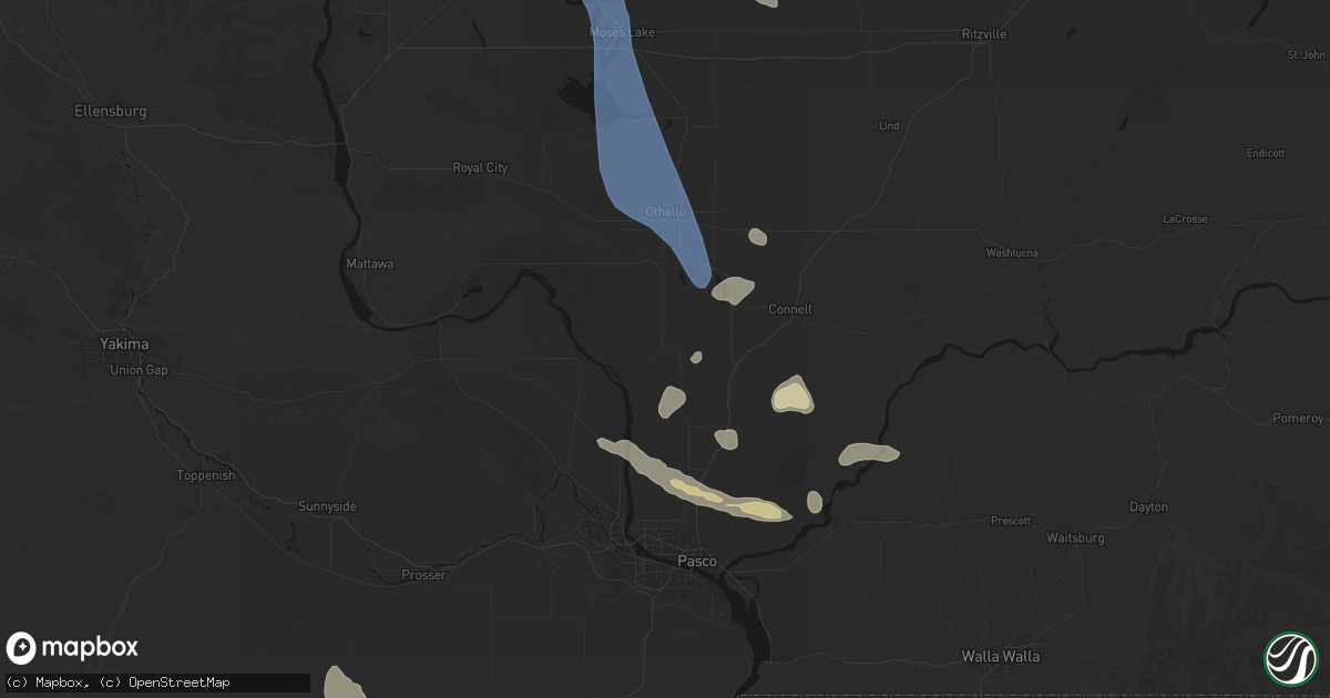 Hail map in Mesa, WA on May 28, 2026