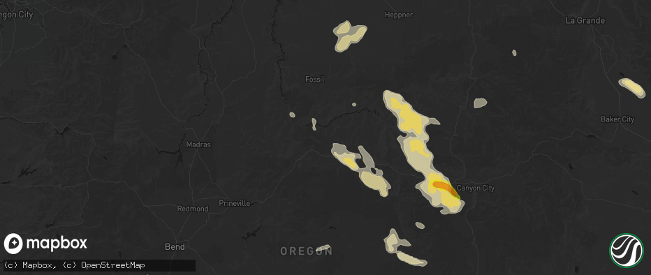 Hail map in Mitchell, OR on May 28, 2026