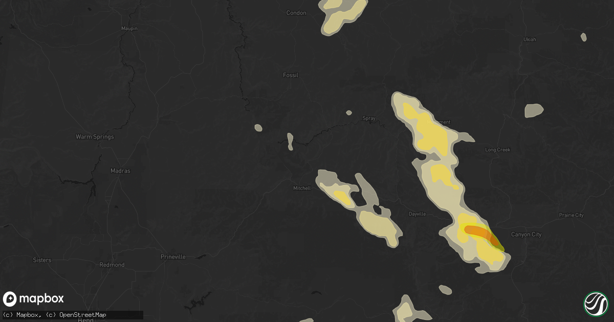 Hail map in Mitchell, OR on May 28, 2026