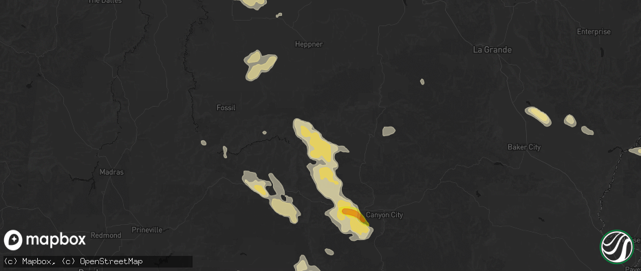 Hail map in Monument, OR on May 28, 2026