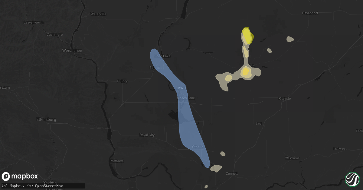 Hail map in Moses Lake, WA on May 28, 2026