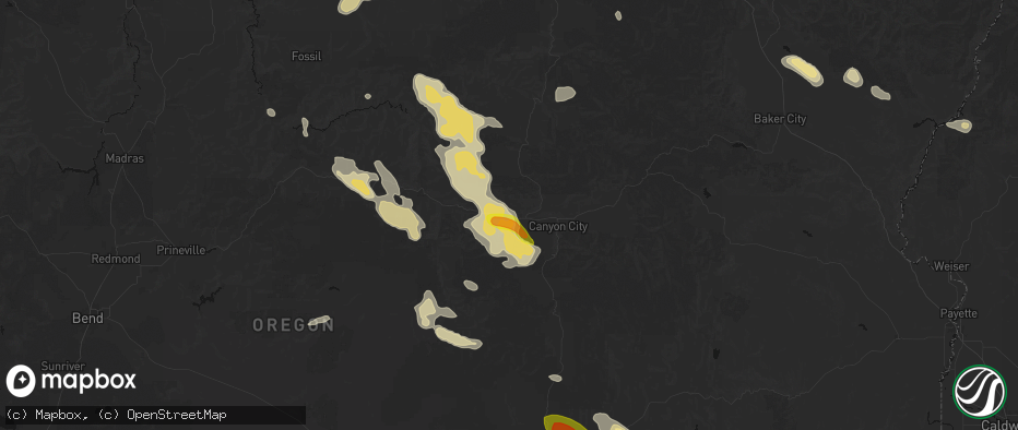 Hail map in Mount Vernon, OR on May 28, 2026