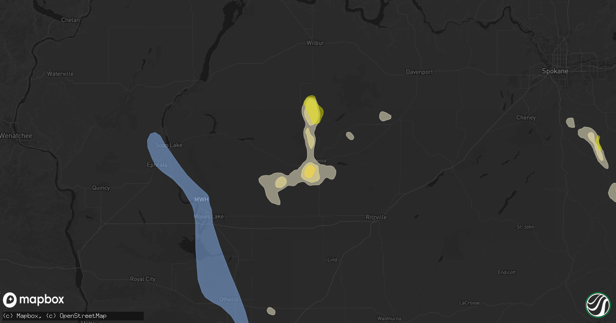 Hail map in Odessa, WA on May 28, 2026