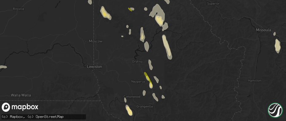 Hail map in Orofino, ID on May 28, 2026
